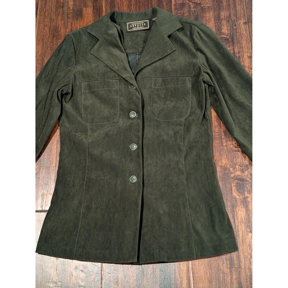 Vintage Express Jacket Womens XS Olive Green Faux Suede Blazer Buttons Notched - Picture 3 of 13